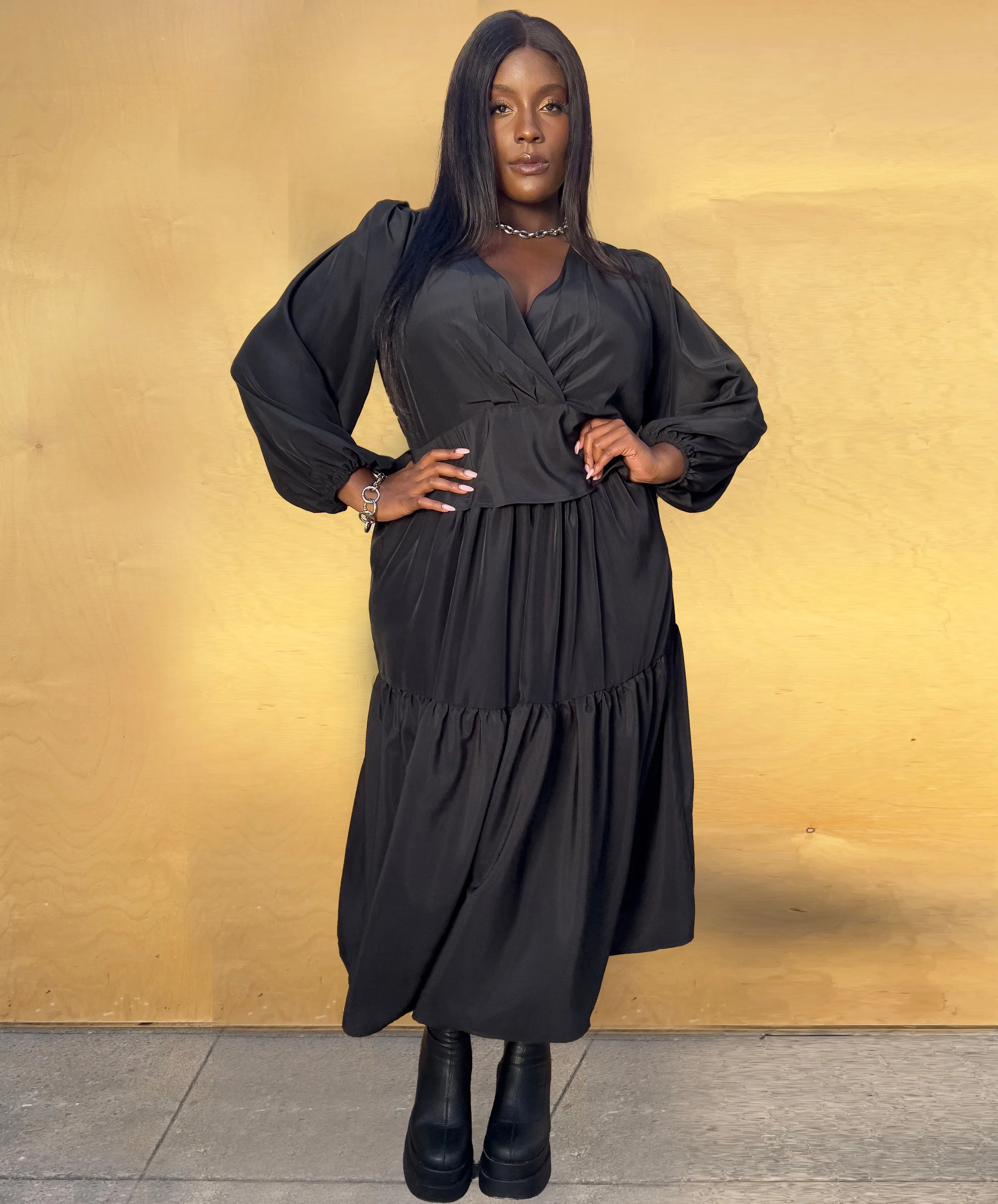 Ina Faux Wrap Blouse- Black Matte Satin sold by Baacal product image thumbnail 2