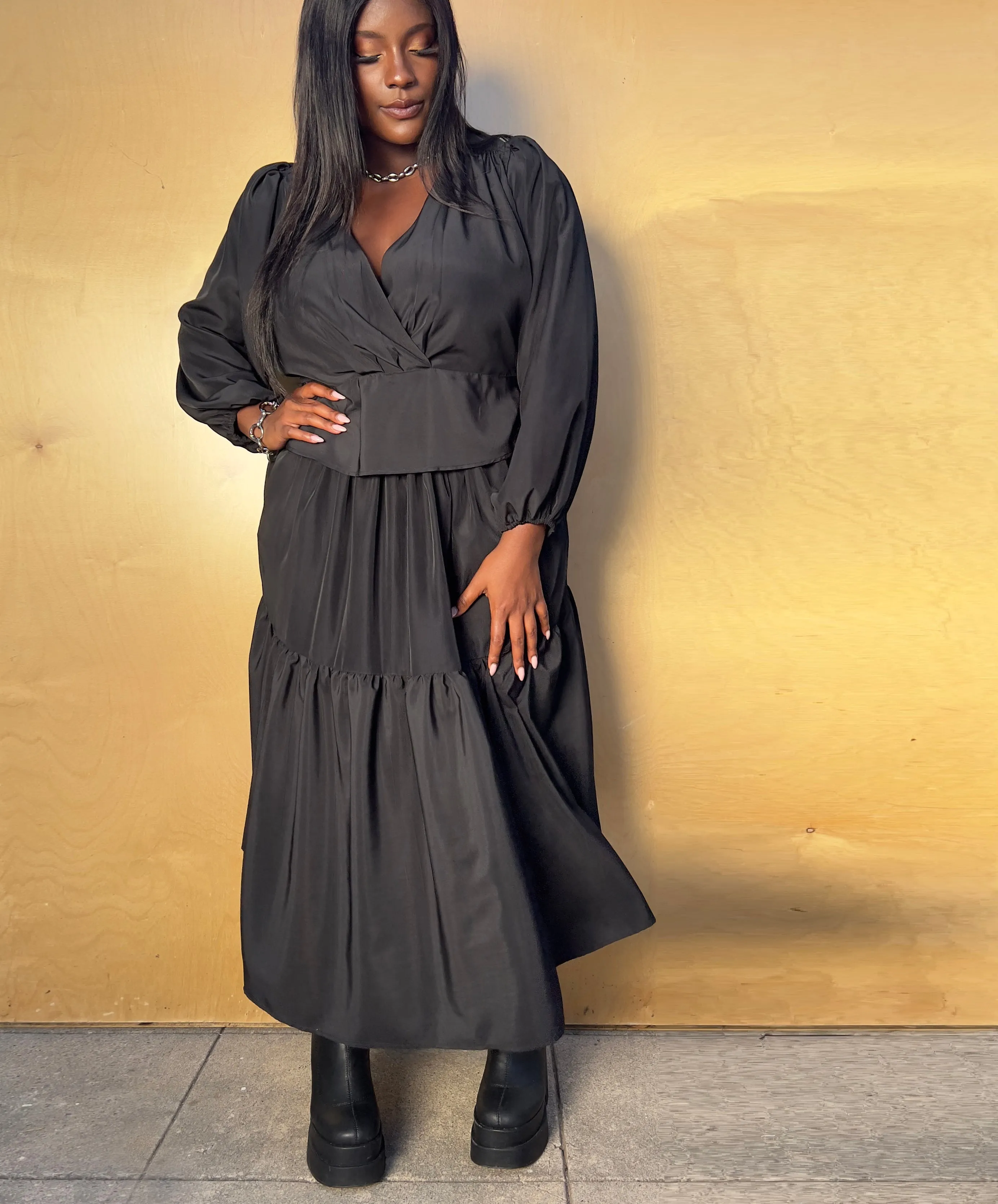 Ina Faux Wrap Blouse- Black Matte Satin sold by Baacal product image thumbnail 4