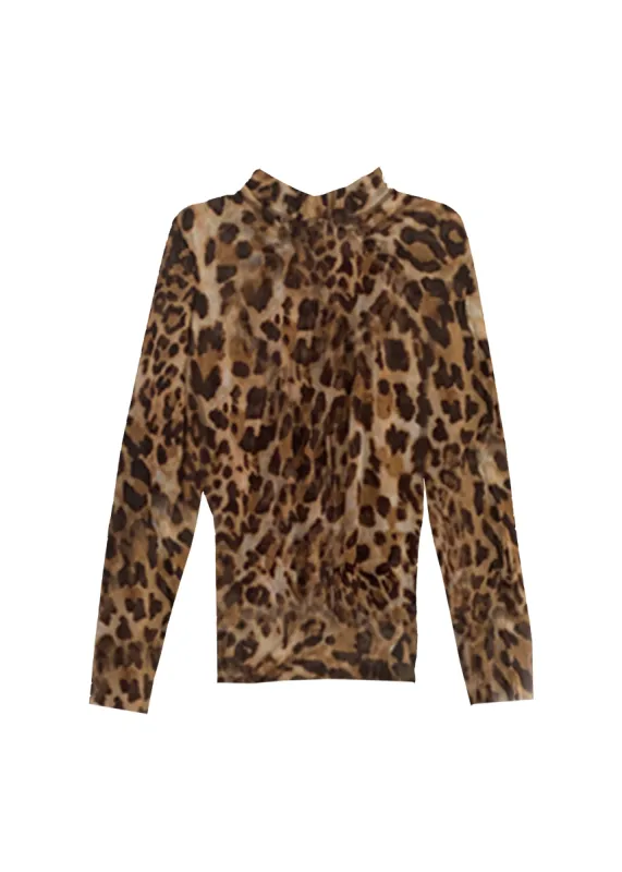 Shana Mesh Mock Turtleneck -Fierce Leopard sold by Baacal
