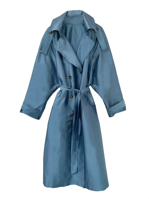 Delia Long Oversized Trench- Pale Blue sold by Baacal