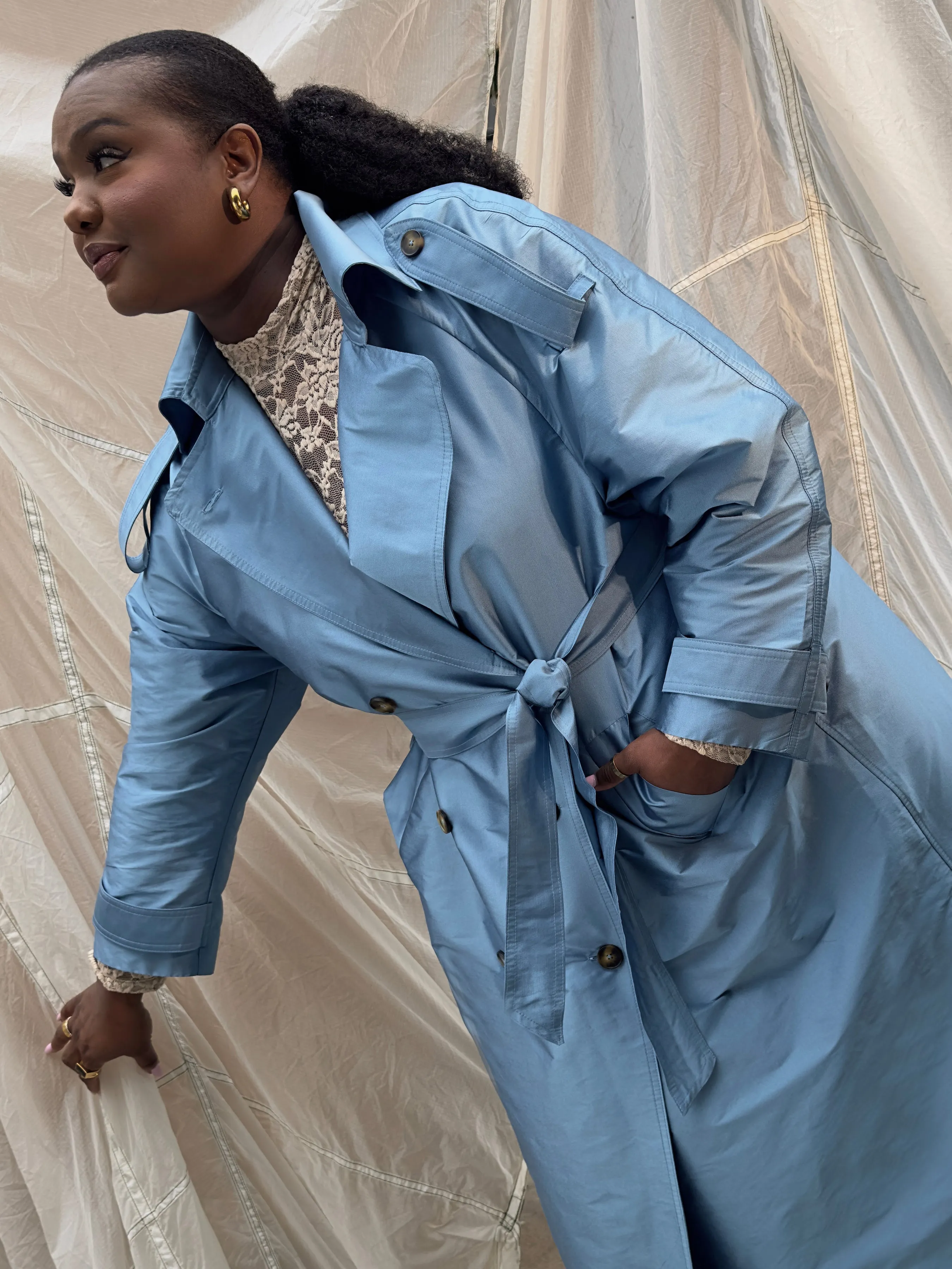 Delia Long Oversized Trench- Pale Blue sold by Baacal product image thumbnail 3