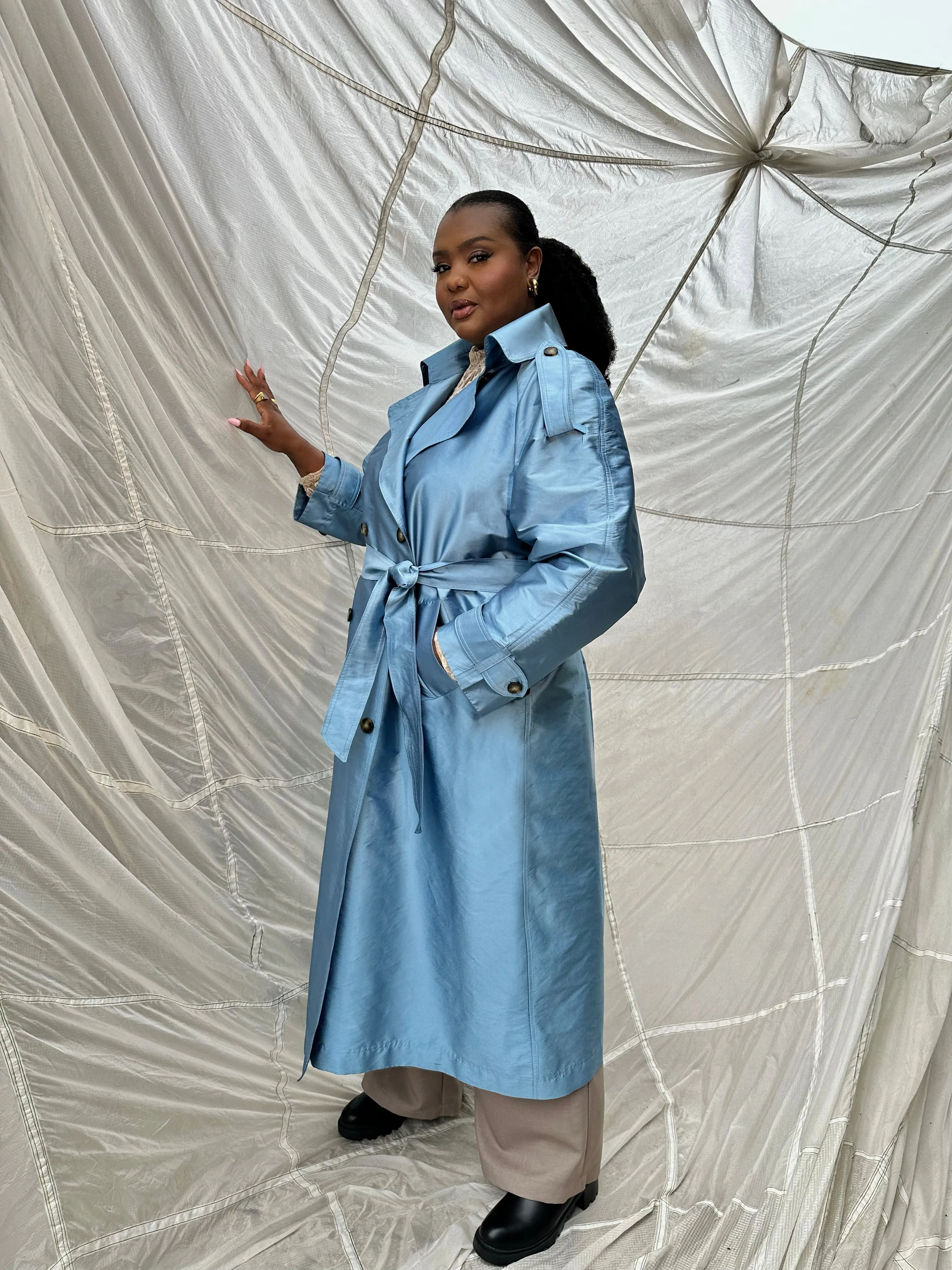 Delia Long Oversized Trench- Pale Blue sold by Baacal product image thumbnail 2