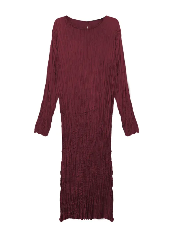 Lynda Reversible Satin Pleated Dress- Burgundy made by Baacal