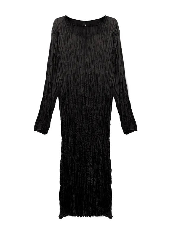 Lynda Reversible Satin Pleated Dress- Black sold by Baacal