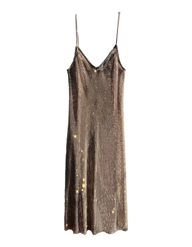 The Crystal Stone Mesh Dress- Champagne sold by Baacal