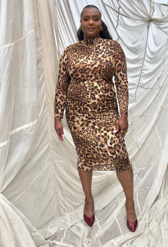 Turtleneck & Ruched Skirt Set- Fierce Leopard sold by Baacal