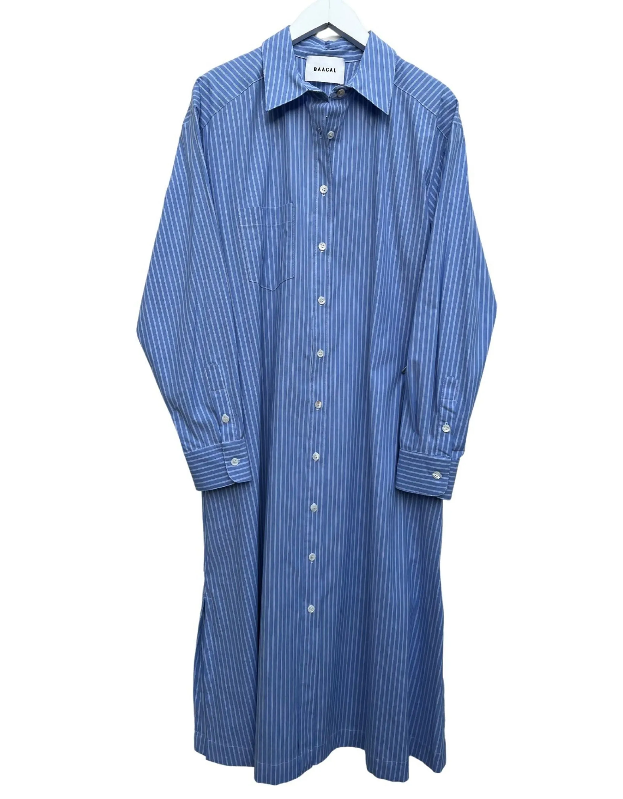 French Blue Double Pinstripe Cotton Shirtdress sold by Baacal