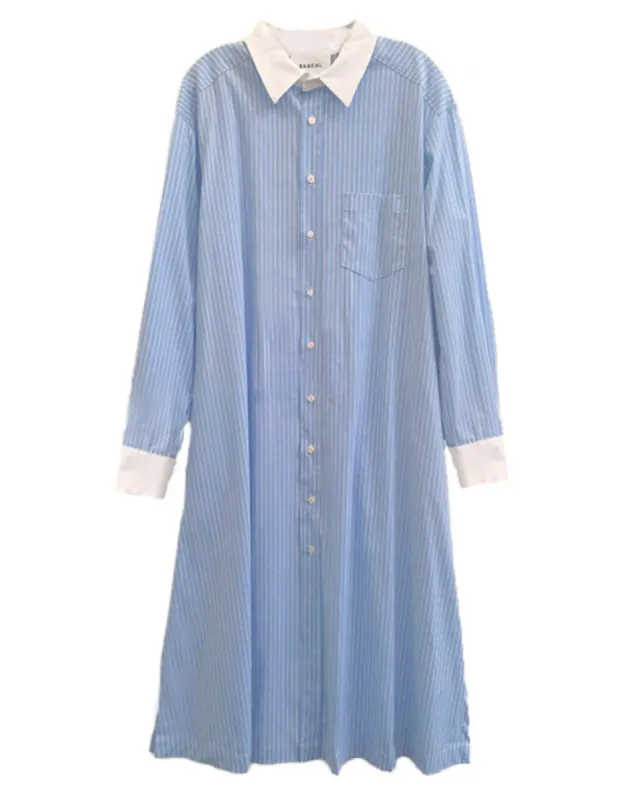 Long Cotton Shirtdress-Blue Stripe White sold by Baacal
