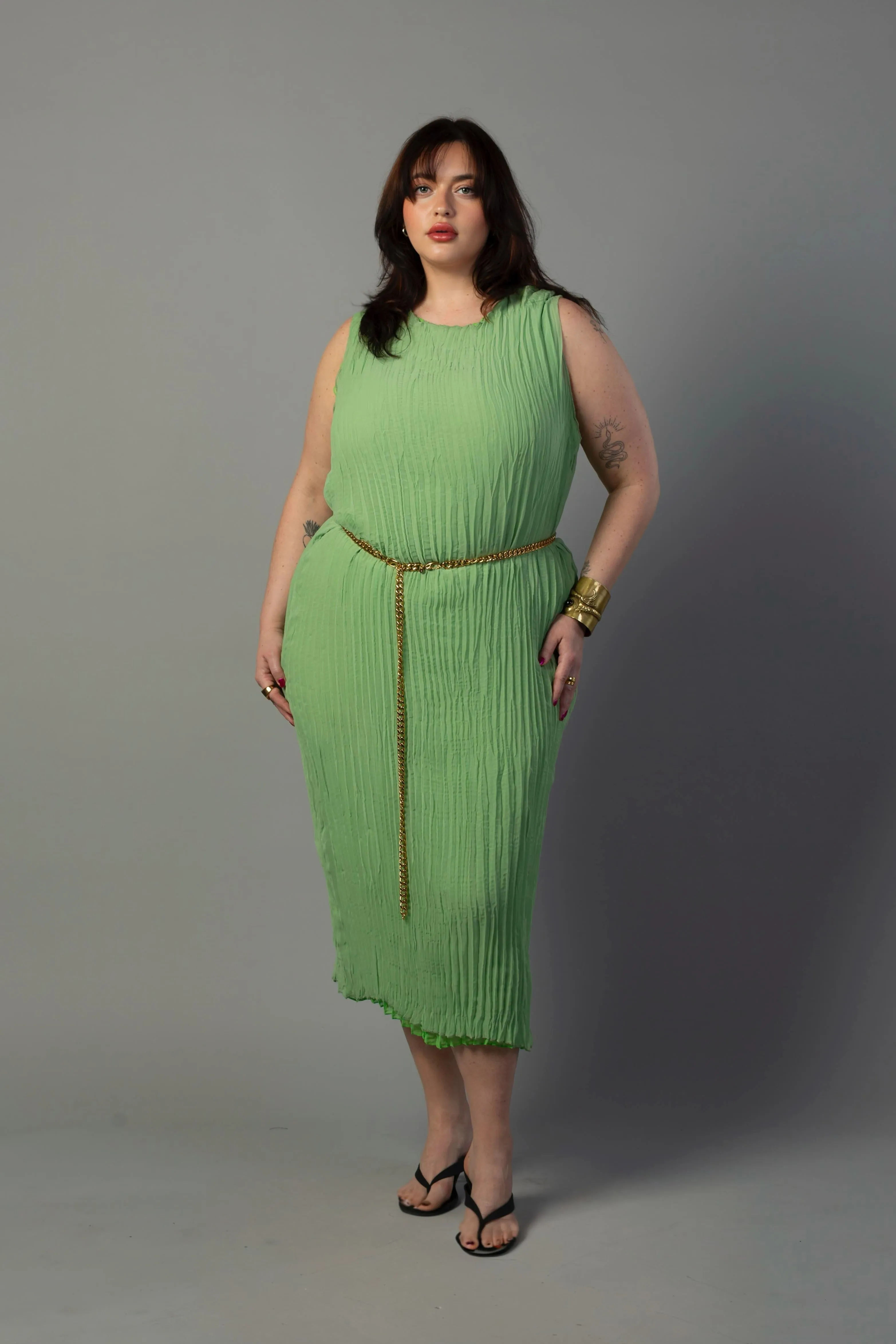 Jaya Pleated Dress- Reversible Lime/ Sage Green sold by Baacal product image thumbnail 2