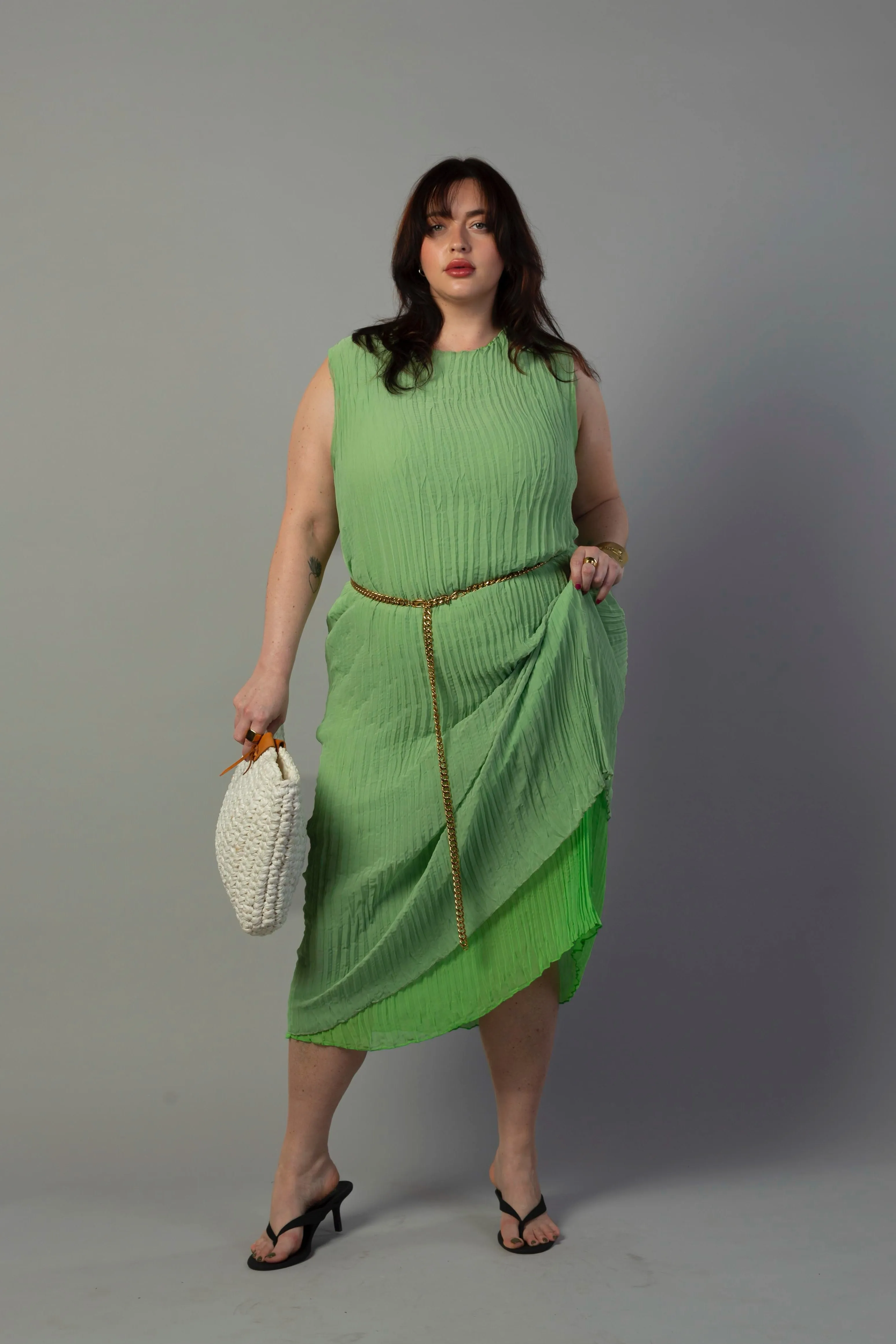 Jaya Pleated Dress- Reversible Lime/ Sage Green sold by Baacal product image thumbnail 4