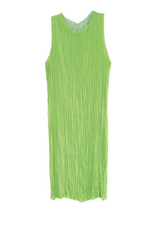 Jaya Pleated Dress- Reversible Lime/ Sage Green sold by Baacal