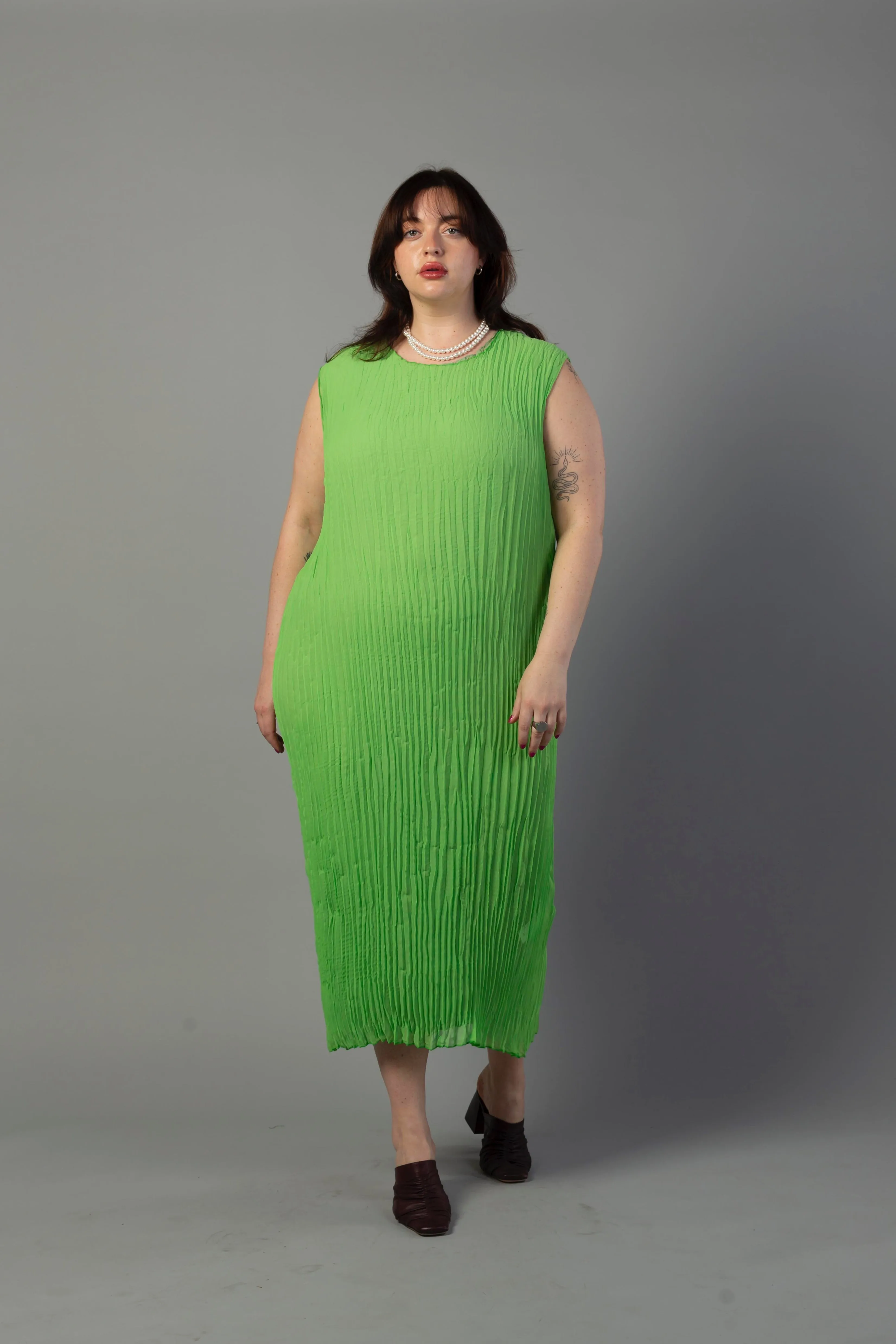 Jaya Pleated Dress- Reversible Lime/ Sage Green sold by Baacal product image thumbnail 3