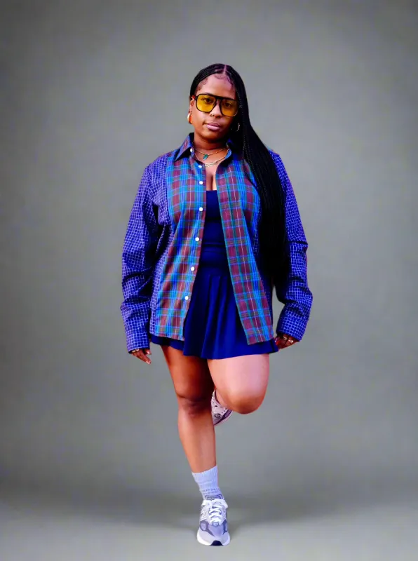 The Vintage Point -  Oversized Button Down Shirt -  Navy /Teal sold by Baacal