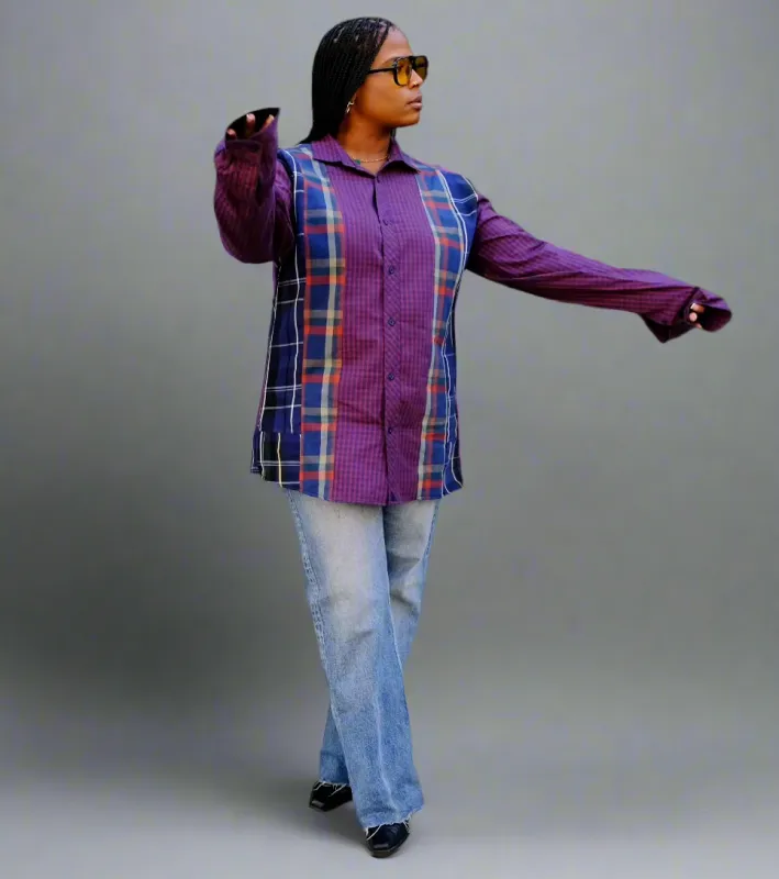 The Vintage Point -  Oversized Button Down Shirt - Navy/Red sold by Baacal