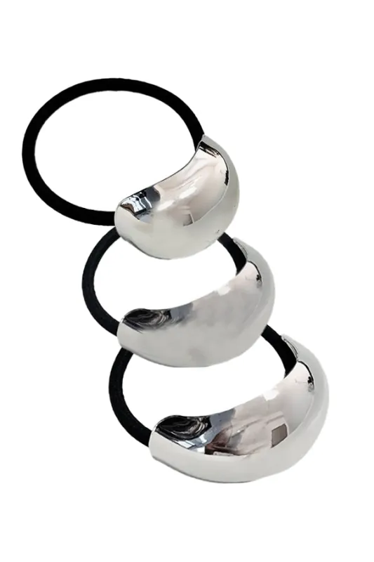 Set of 3 Sculptural Rounded Hair Ties- Silver sold by Baacal