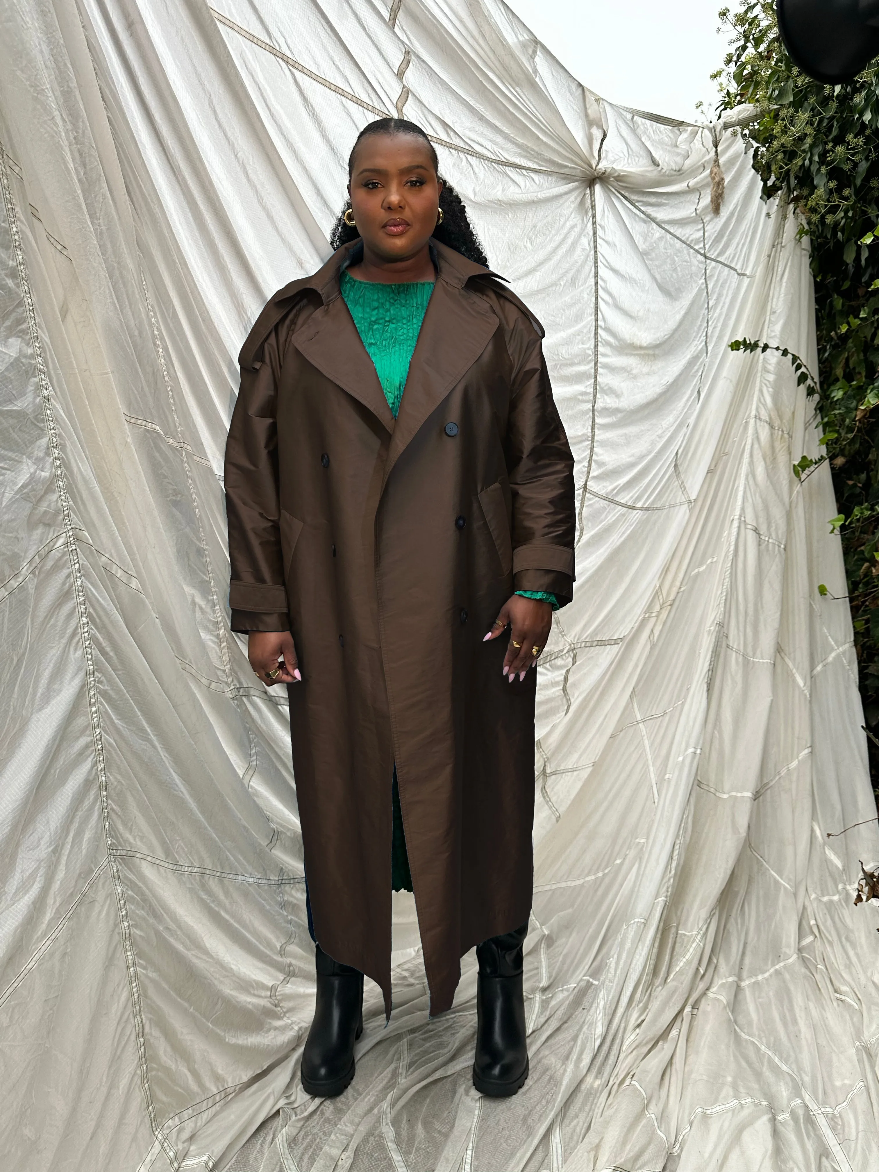 Delia Long Oversized Trench- Chocolate sold by Baacal product image thumbnail 3