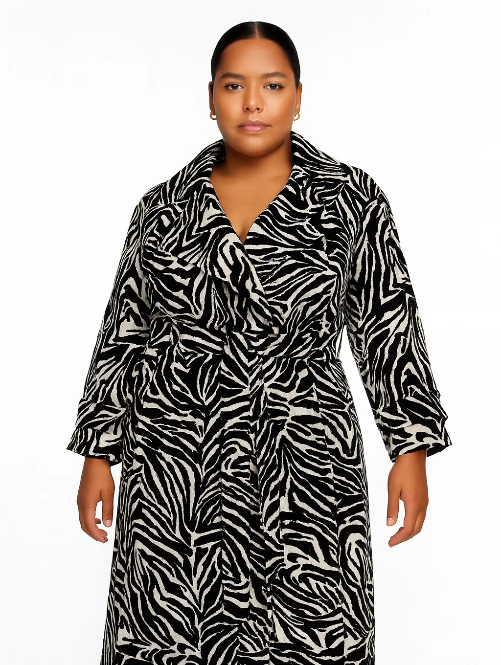 Aria Double Breasted Trench- Black White Zebra sold by Baacal product image thumbnail 2