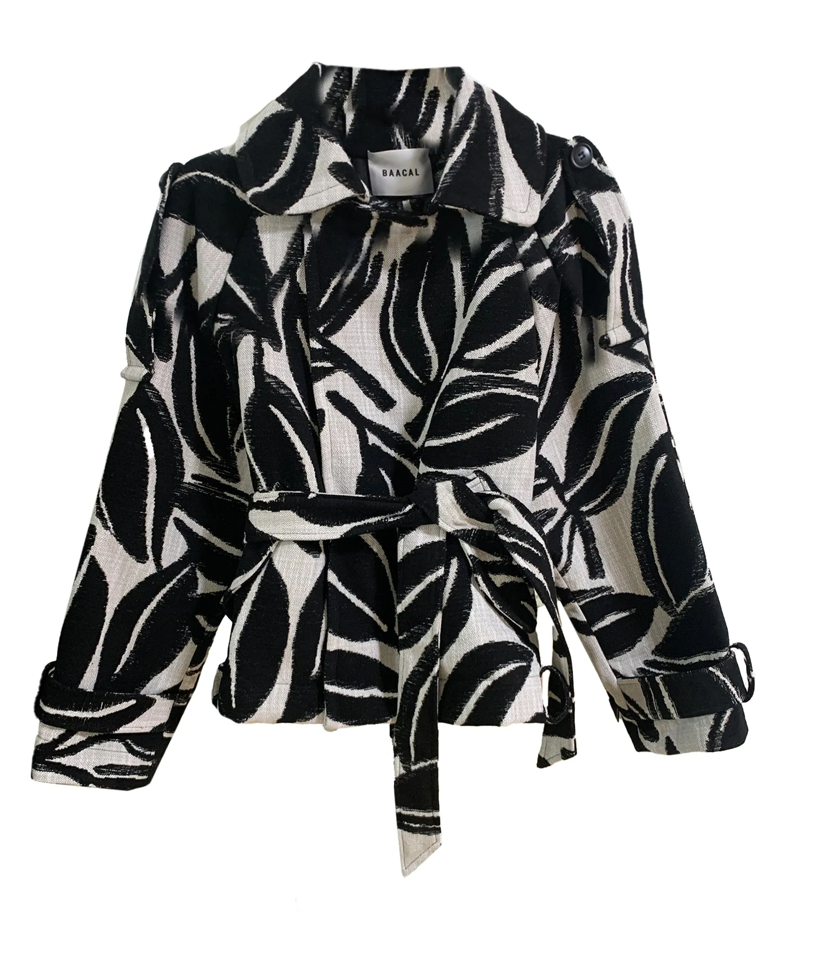 Marlo Short Moto Trench Coat- Black White Leaves sold by Baacal product image thumbnail 3