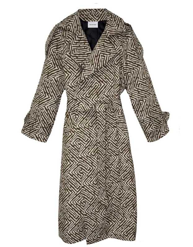 Aria Double Breasted Trench- Brown Cream Geo sold by Baacal