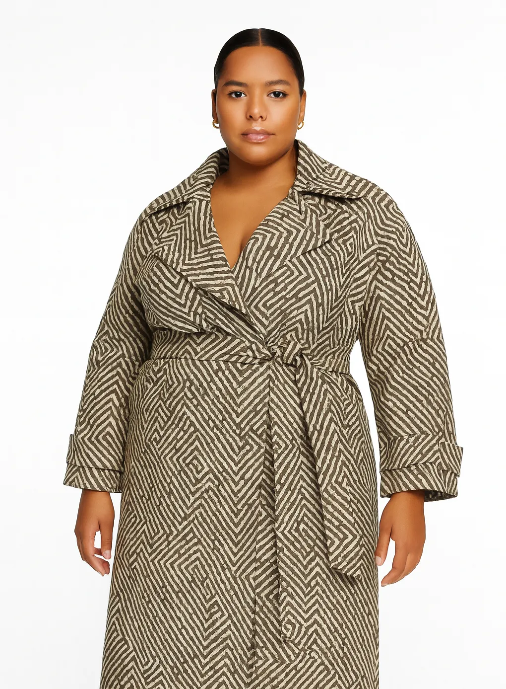 Aria Double Breasted Trench- Geo Brown Cream sold by Baacal product image thumbnail 2