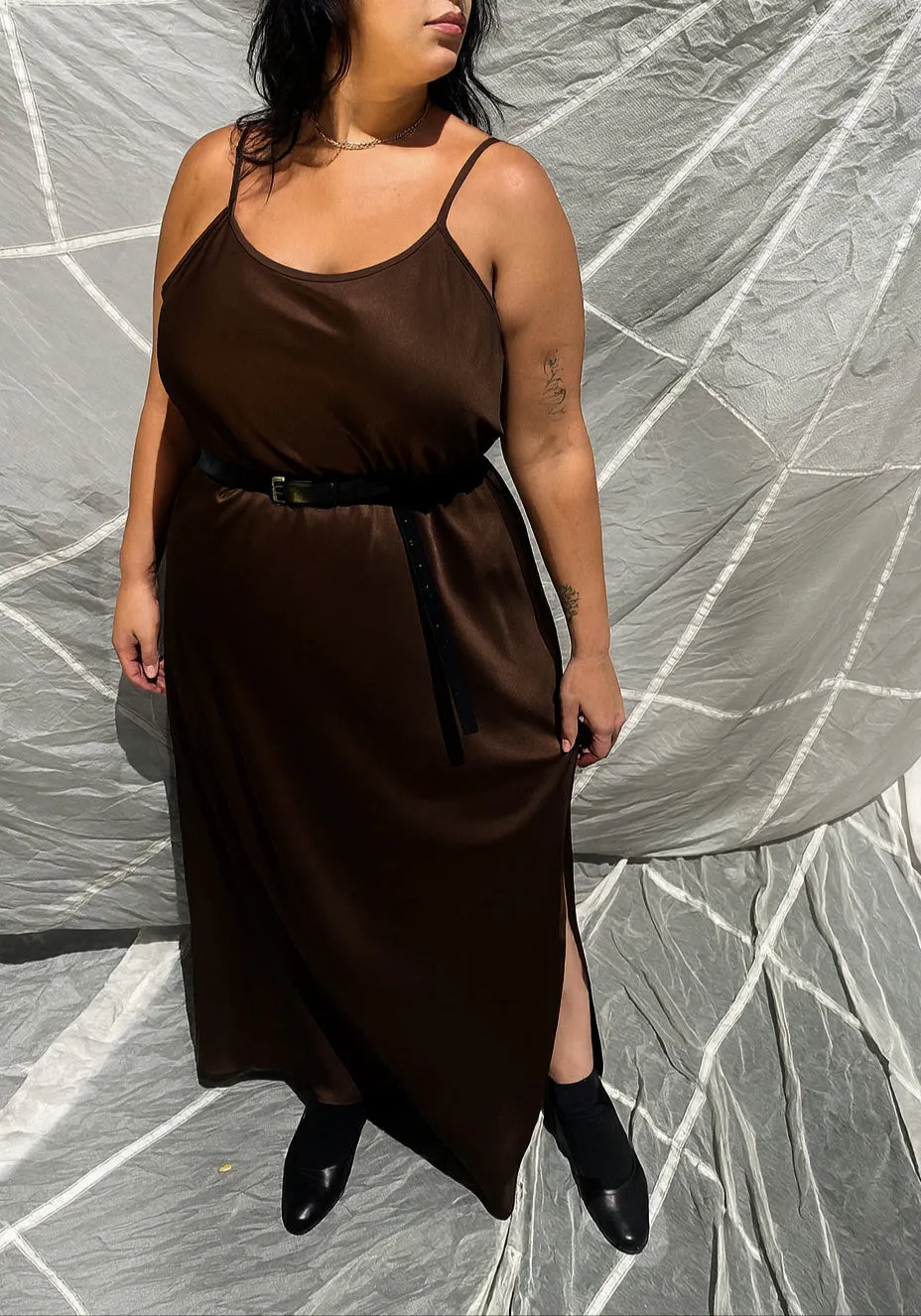 Leah Easy Satin Maxi Slip Dress - Chocolate sold by Baacal product image thumbnail 2