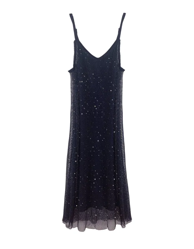 The Crystal Stone Mesh Dress- Midnight Blue sold by Baacal