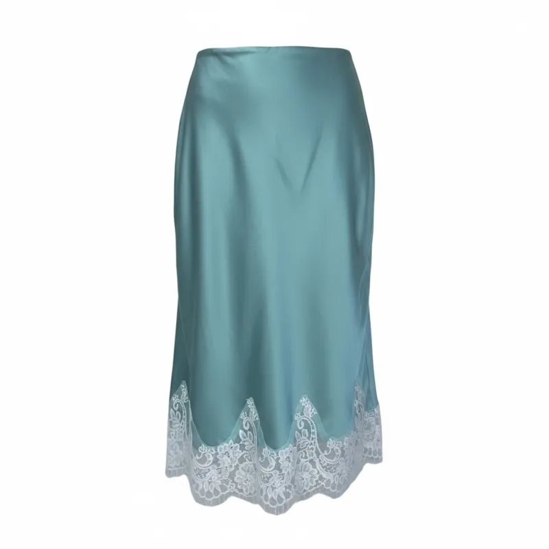 Bias Lace Slip Skirt- Aqua/ White sold by Baacal