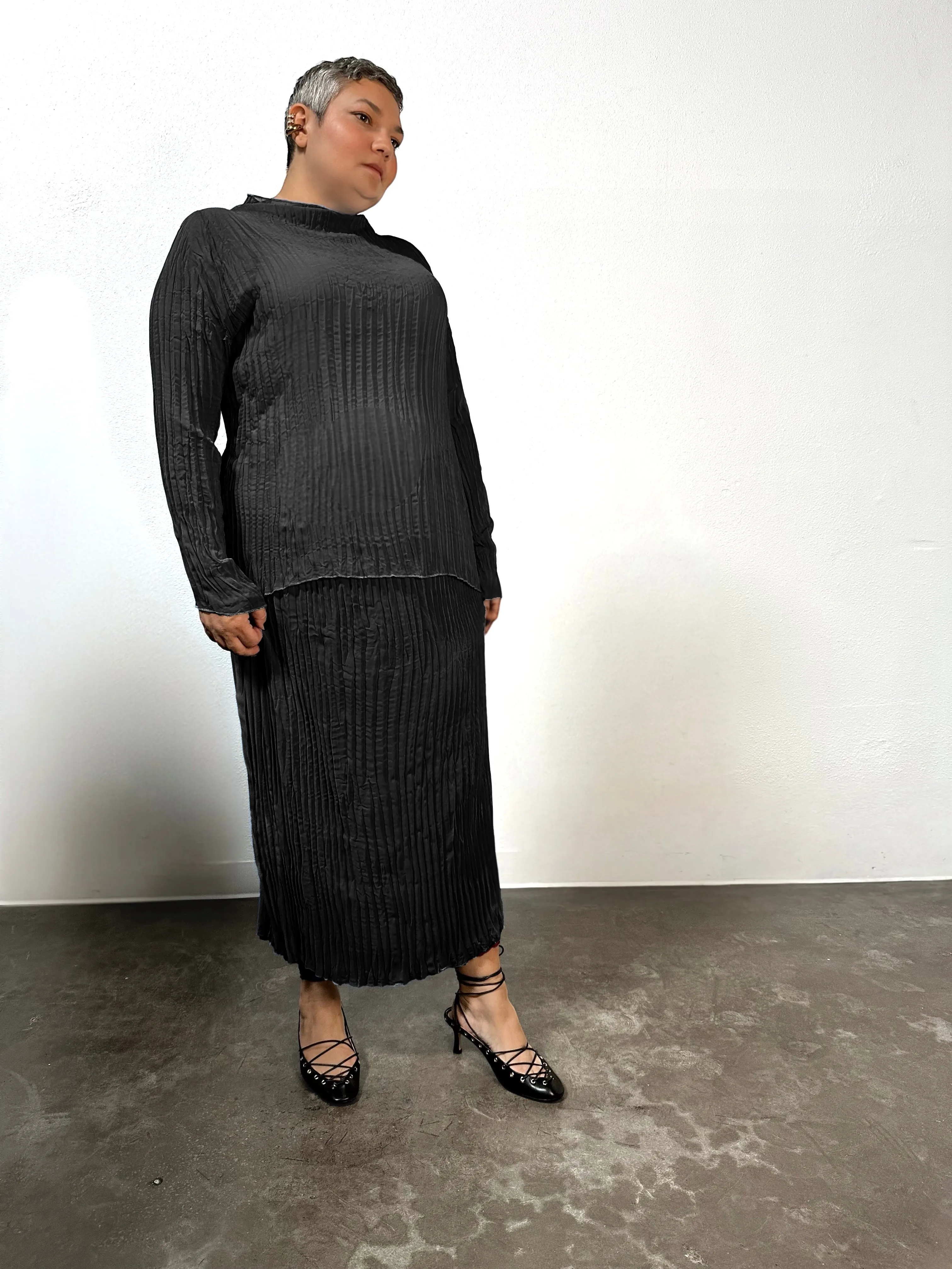 Esme Pleated Funnel Neck Top- Black sold by Baacal product image thumbnail 2