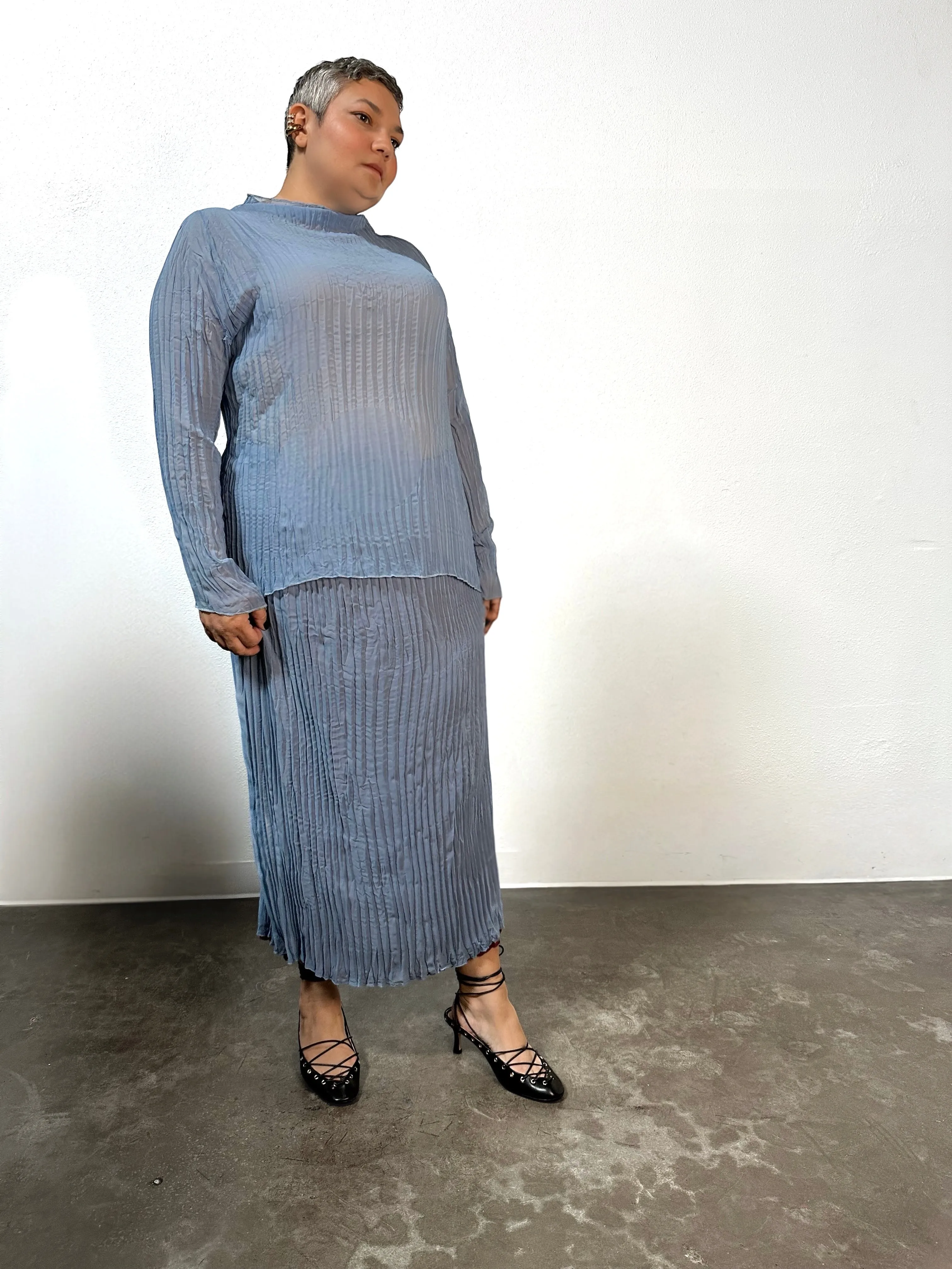 Esme Pleated Funnel Neck Top- Coppen Blue sold by Baacal product image thumbnail 2