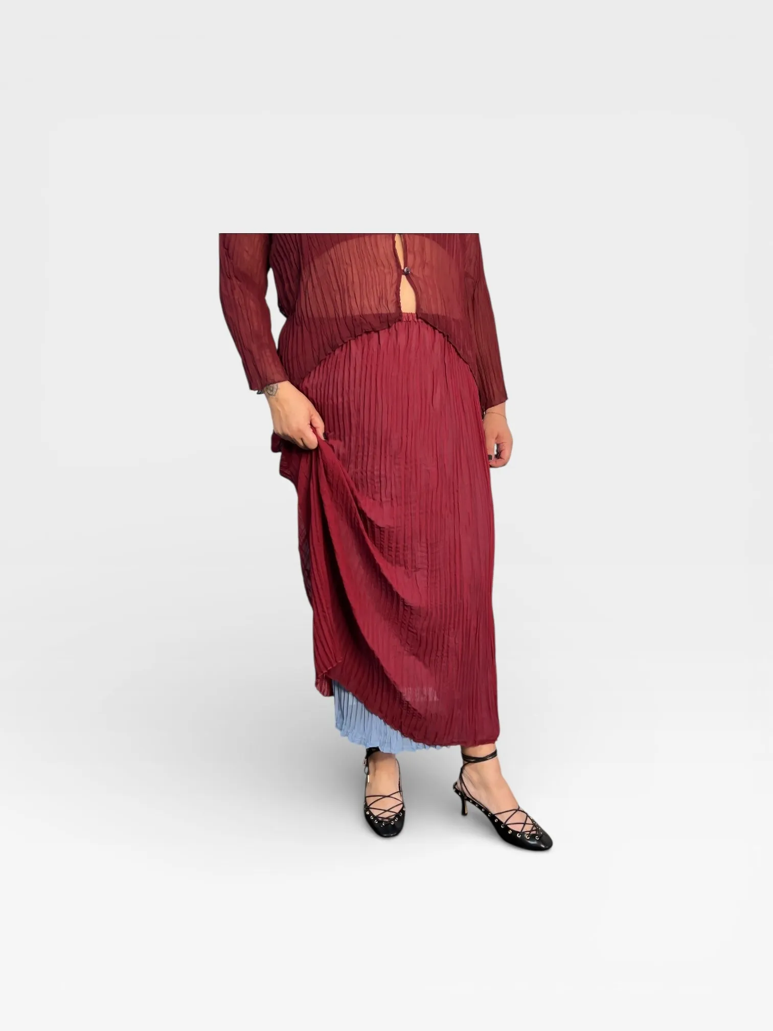Rue Pleated Skirt- Reversible Coppen Blue/ Burgundy sold by Baacal product image thumbnail 4