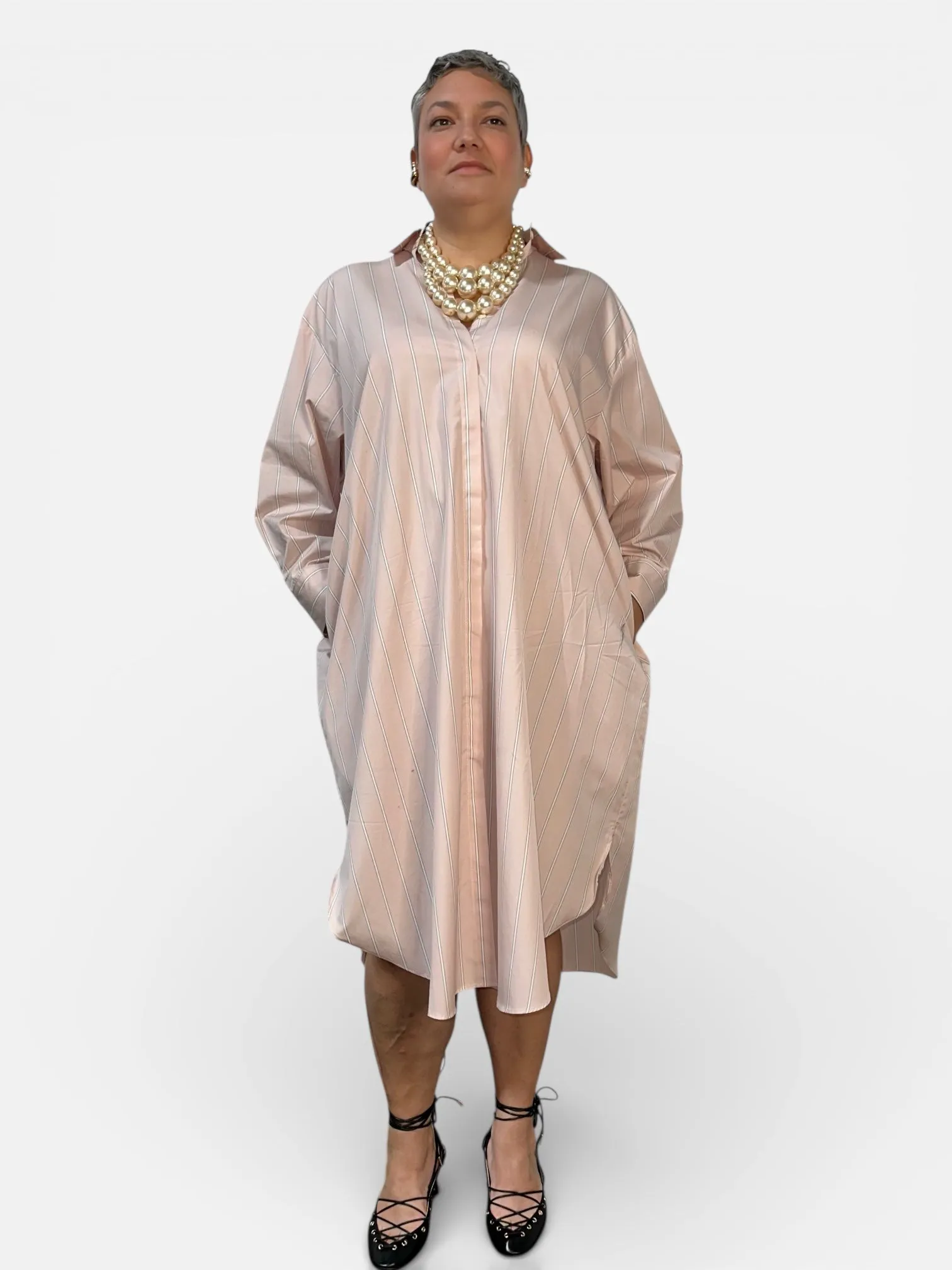 Mia Oversized Shirt Dress- Blush Stripe sold by Baacal product image thumbnail 2