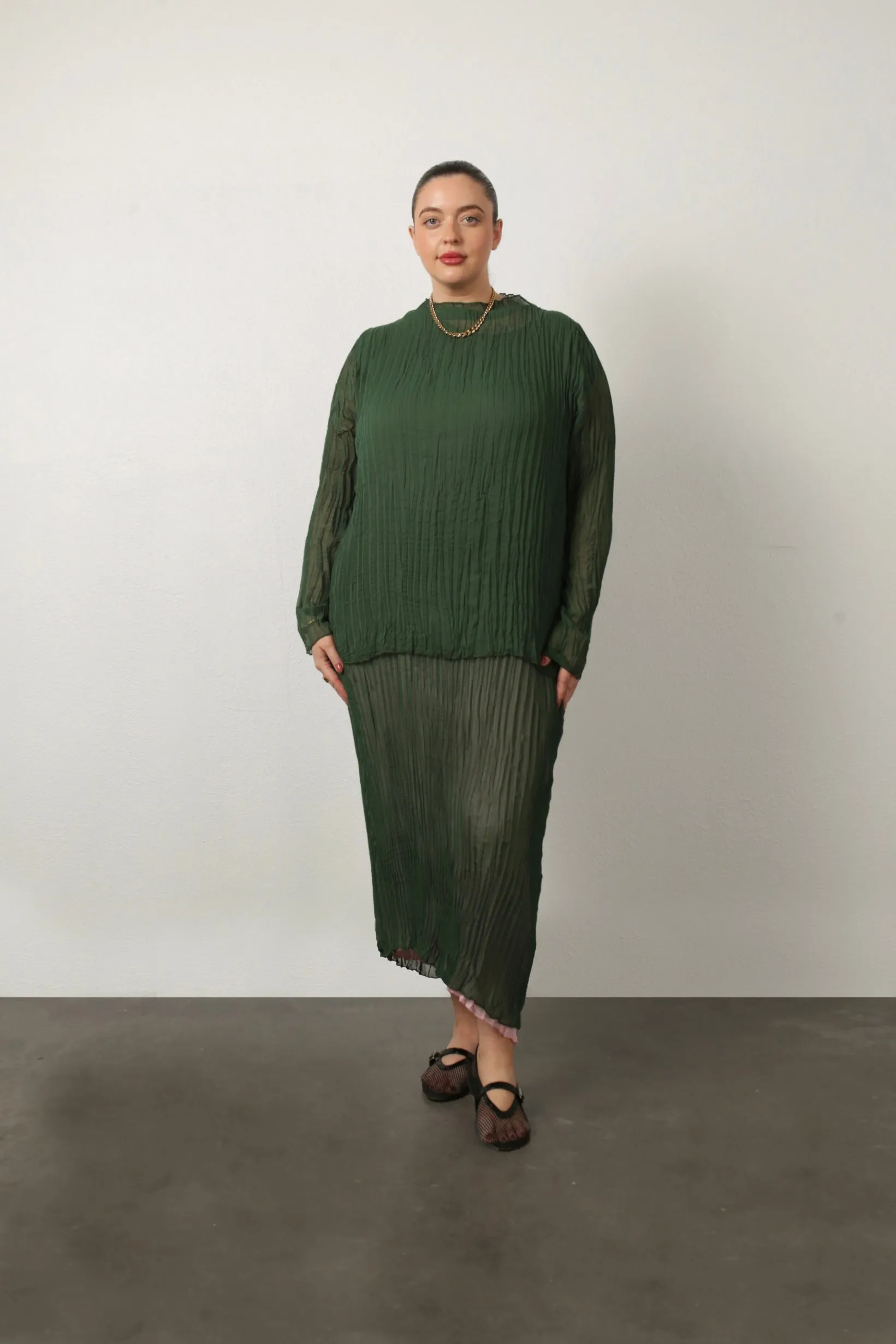 Esme Pleated Funnel Neck Top- Green sold by Baacal product image thumbnail 2