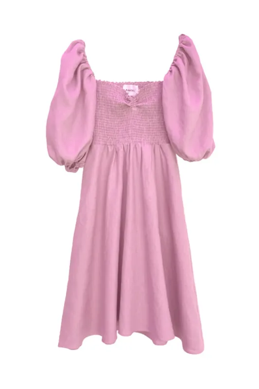 Linen On or  Off the Shoulder Dress in Spring Pink - The Colette sold by Baacal