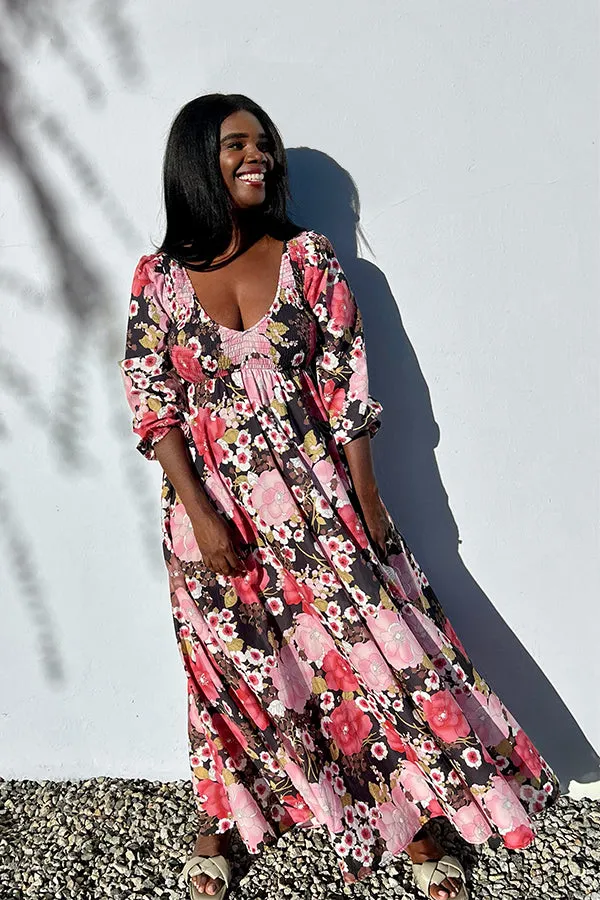 70's Floral Maxi Dress in Pink and Brown Floral - The Joni sold by Baacal product image thumbnail 2