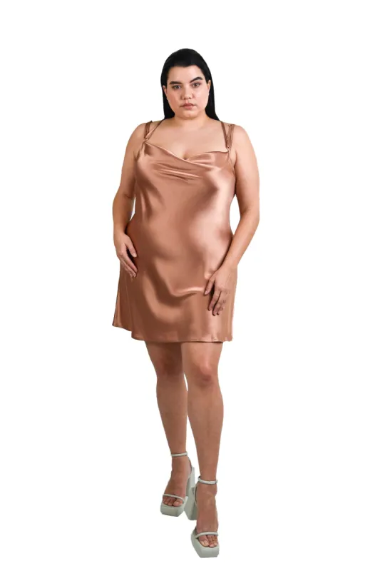 The "Tie Me Up" Mini Bias Slip Dress - Toast sold by Baacal