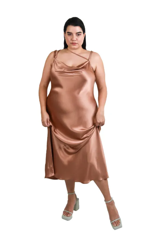 The "Tie Me Up" Bias Slip Dress - Toast sold by Baacal