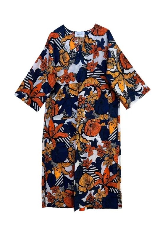 Floral Jallaba Kaftan- Navy Marigold sold by Baacal