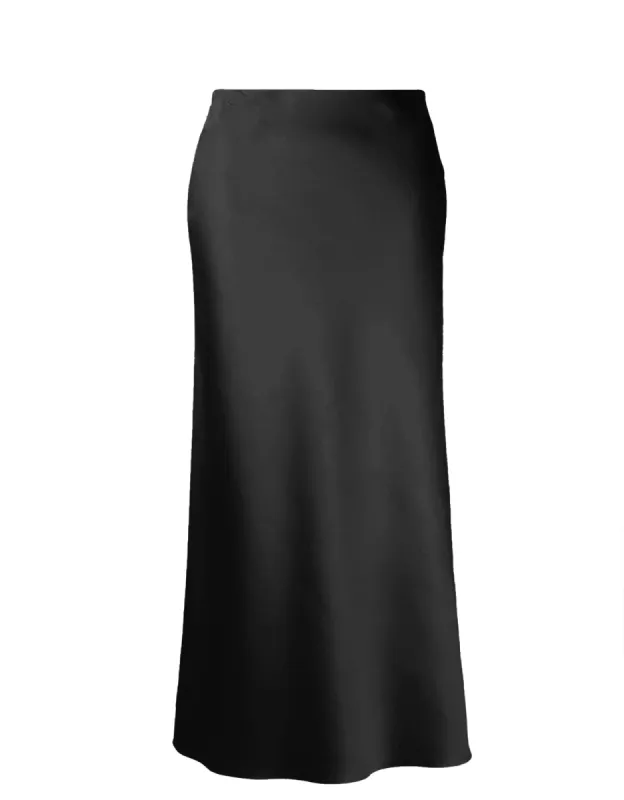 Eudora Easy Satin Maxi Bias Skirt- Black sold by Baacal