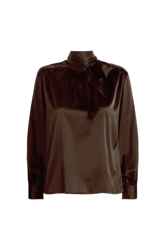 Silk Tie Neck Blouse - Brown sold by Baacal