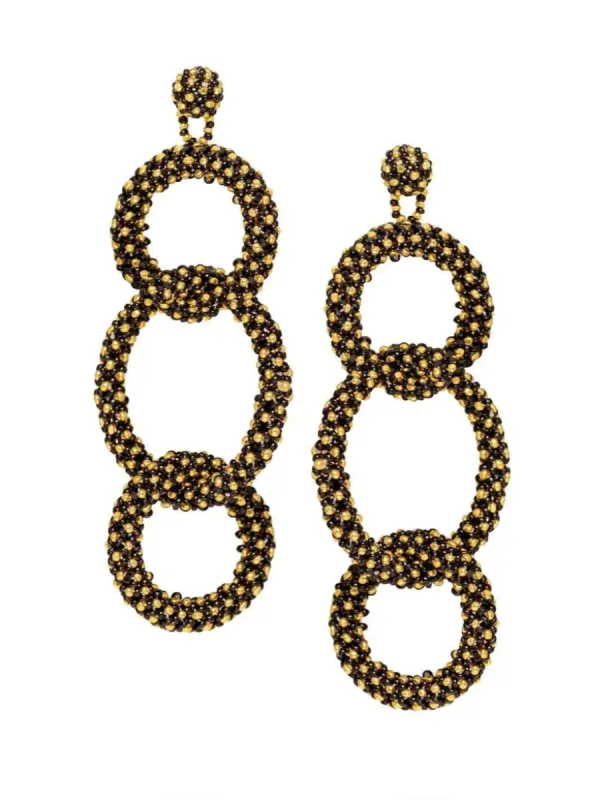 Three-Looped Hoop Earrings- Black/Gold made by Christy Lynn
