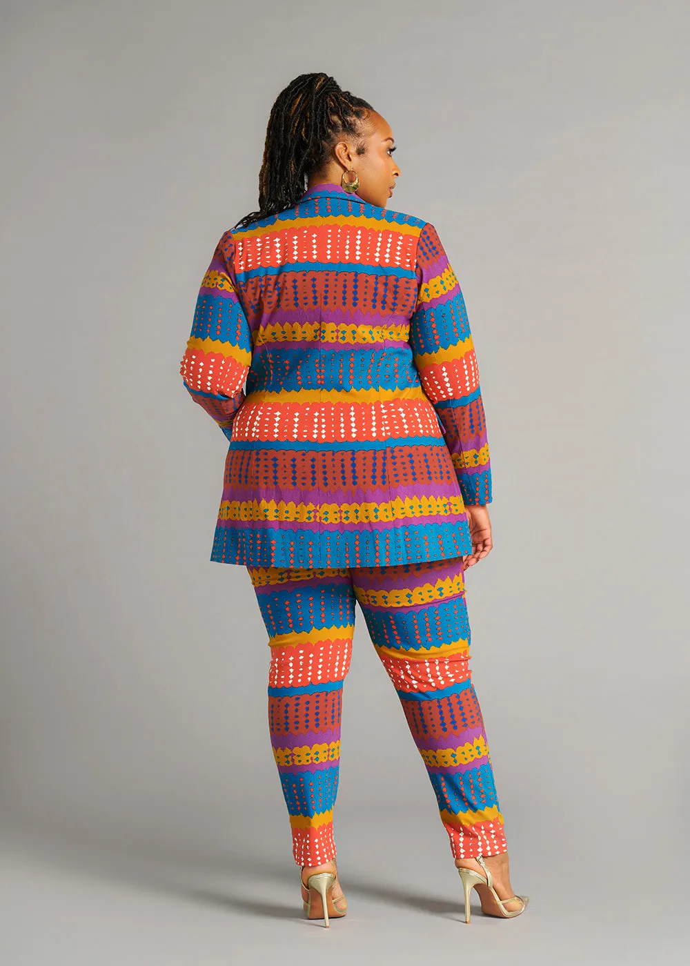 Uyai Women's African Print Stretch Blazer (Orange Teal Adire) - Clearance sold by D'iyanu product image thumbnail 5