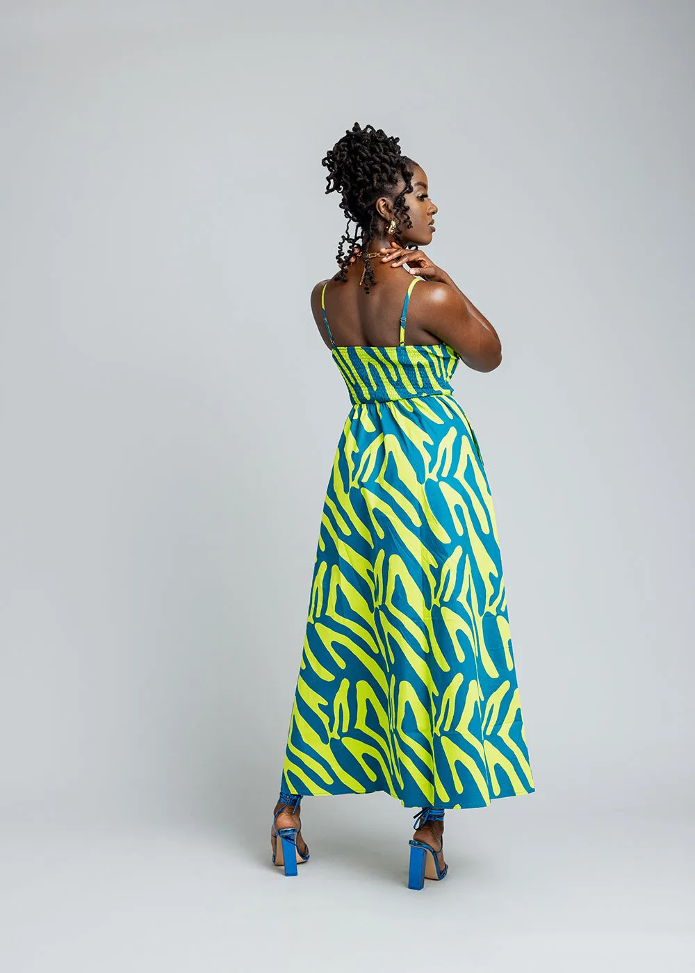 Anjiola Women's African Print Maxi Dress (Lime Zebra Abstract) sold by D'iyanu product image thumbnail 3