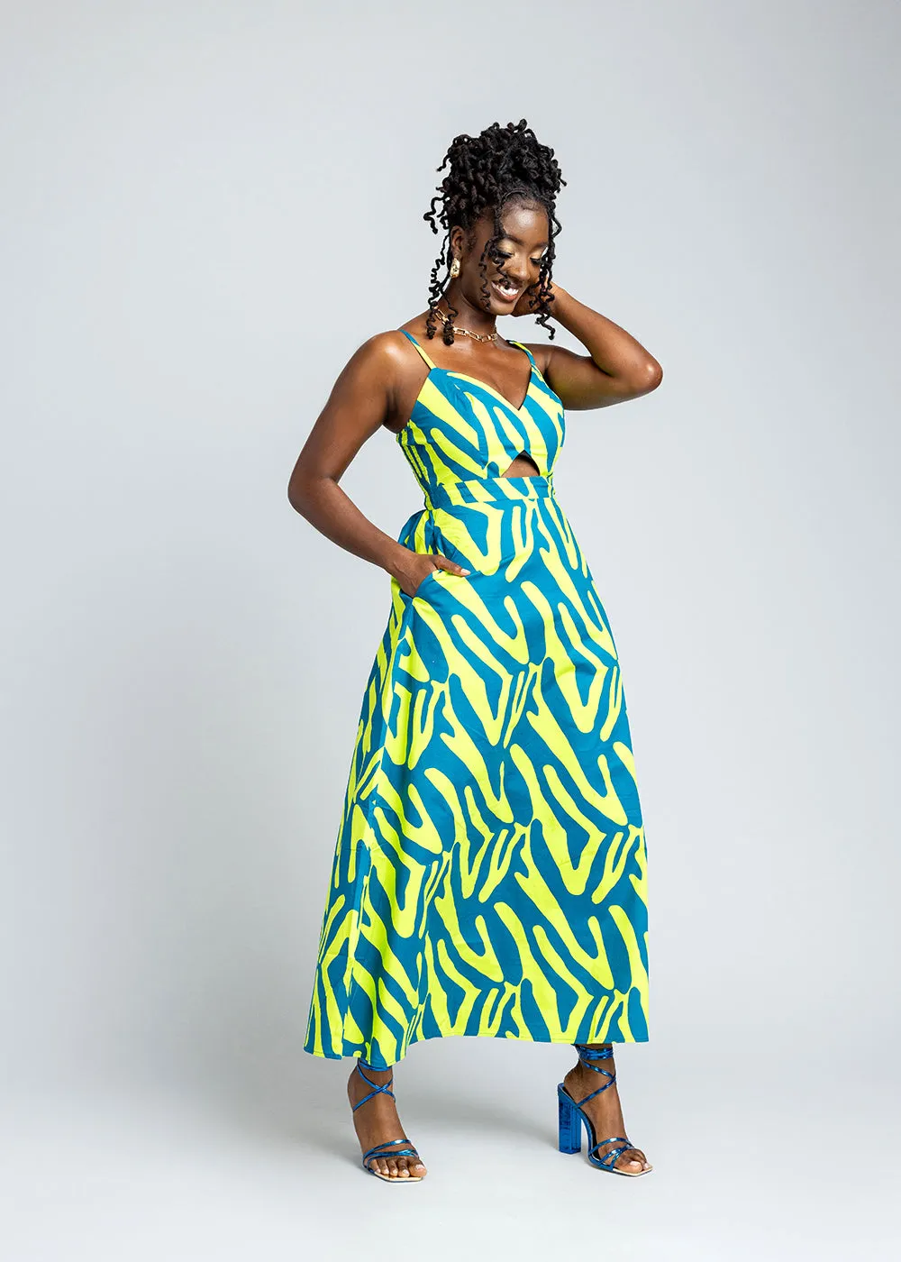 Anjiola Women's African Print Maxi Dress (Lime Zebra Abstract) sold by D'iyanu