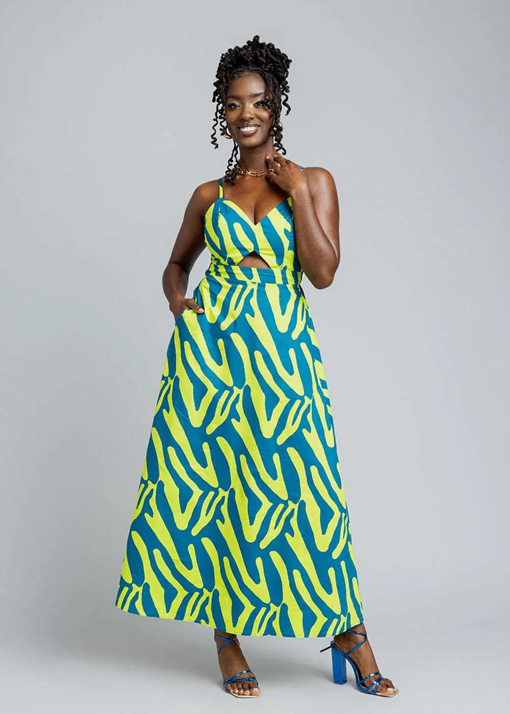 Anjiola Women's African Print Maxi Dress (Lime Zebra Abstract) sold by D'iyanu product image thumbnail 4