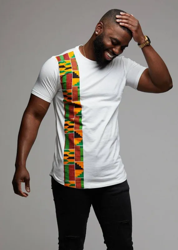 Sadik African Print Short Sleeve Tee (Yellow Green Kente on White) sold by D'iyanu
