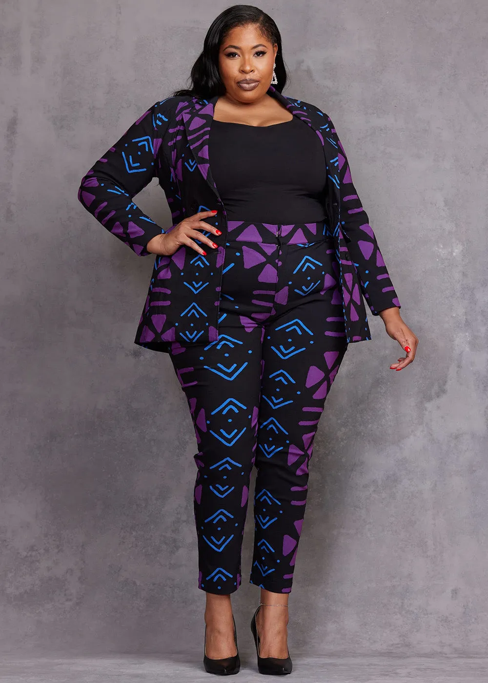 Talia Women's African Print Stretch Pants (Black Purple Mudcloth) sold by D'iyanu product image thumbnail 5