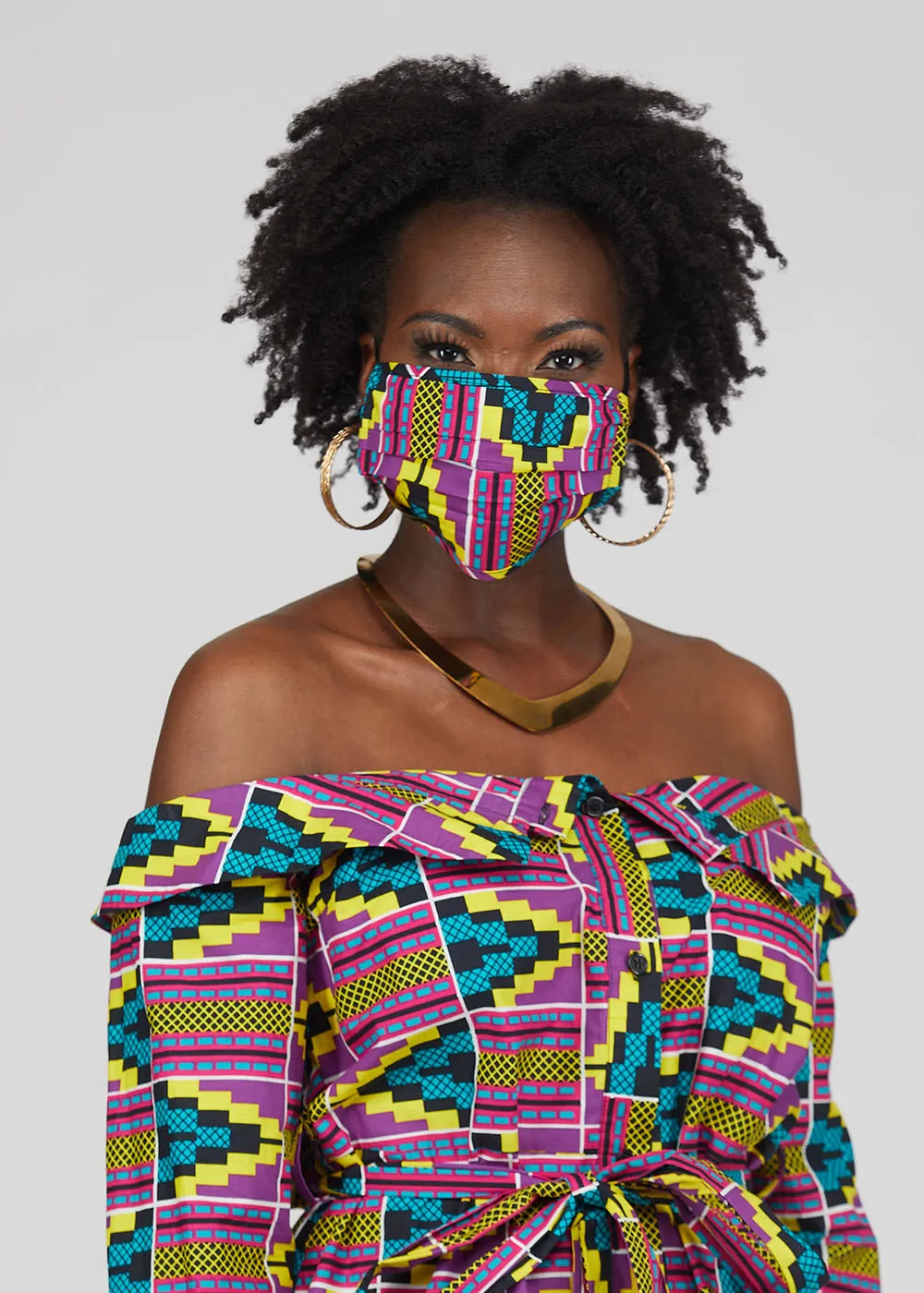 Uzo African Print 2 Layer Reusable Face Mask (Purple Turquoise Kente)-Clearance sold by D'iyanu product image thumbnail 3