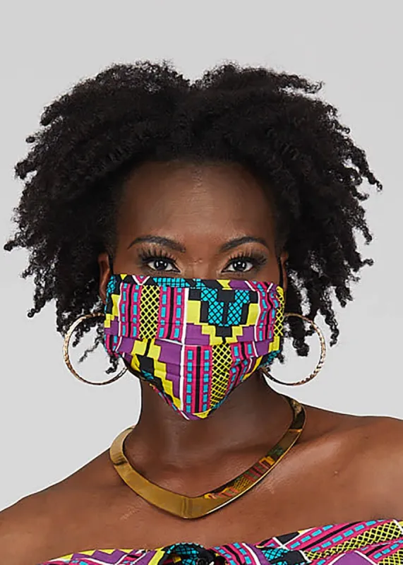 Uzo African Print 2 Layer Reusable Face Mask (Purple Turquoise Kente)-Clearance sold by D'iyanu
