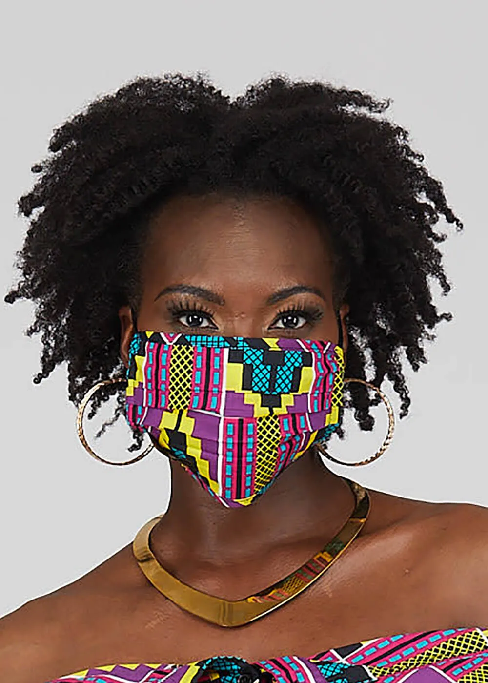Uzo African Print 2 Layer Reusable Face Mask (Purple Turquoise Kente)-Clearance sold by D'iyanu