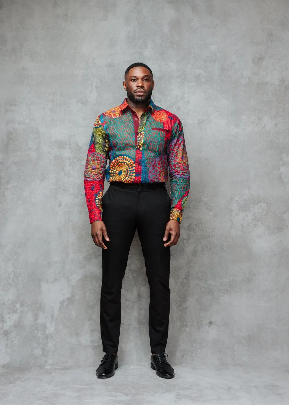 Chane Men's African Print Button-Up Shirt (New Harvest Multipattern) sold by D'iyanu product image thumbnail 5